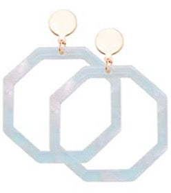 Gold/ Light Green/White Acrylic Polygonal Earrings